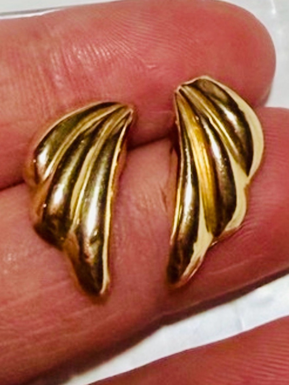Large 14K solid real gold earrings angel wings solid 14k gold large earrings